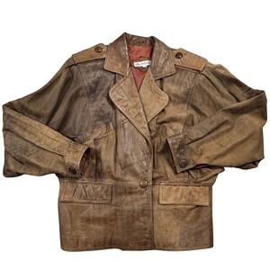 Vintage Jarrod's Vintage 80s Leather Jacket Brown Dolman Sleeve Large